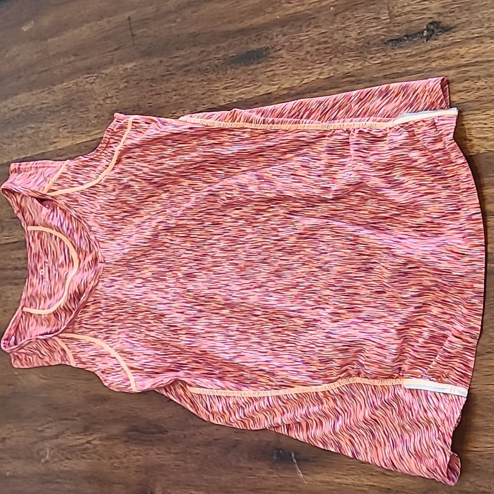 ATHLETA RED Orange Multicolor Tank Top Back zip pocket Size S Athletic Gym Run